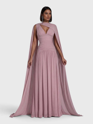 Vestido de Festa Longo Plissado Echarpe Legacy
