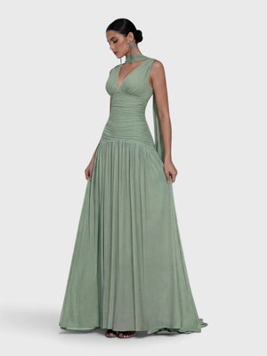 Vestido de Festa Longo Plissado Echarpe Legacy