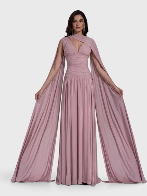 Vestido de Festa Longo Plissado Echarpe Legacy