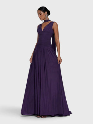 Vestido de Festa Longo Plissado Echarpe Legacy