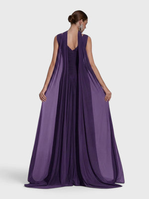 Vestido de Festa Longo Plissado Echarpe Legacy