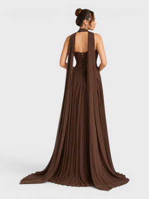 Vestido de Festa Longo Premium Tomara que Caia Plissado Echarpe Melbor