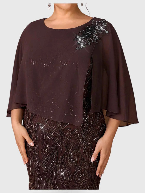Vestido de Festa Longo Plus Size Lantejoulas com Capa Prime