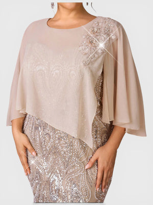 Vestido de Festa Longo Plus Size Lantejoulas com Capa Prime
