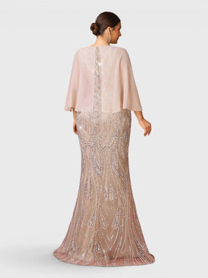 Vestido de Festa Longo Plus Size Lantejoulas com Capa Prime