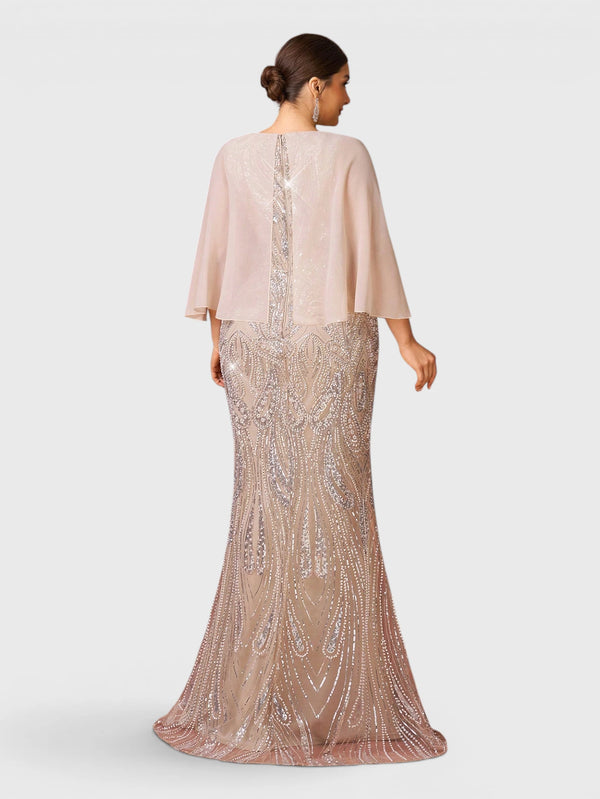 Vestido de Festa Longo Plus Size Lantejoulas com Capa Prime