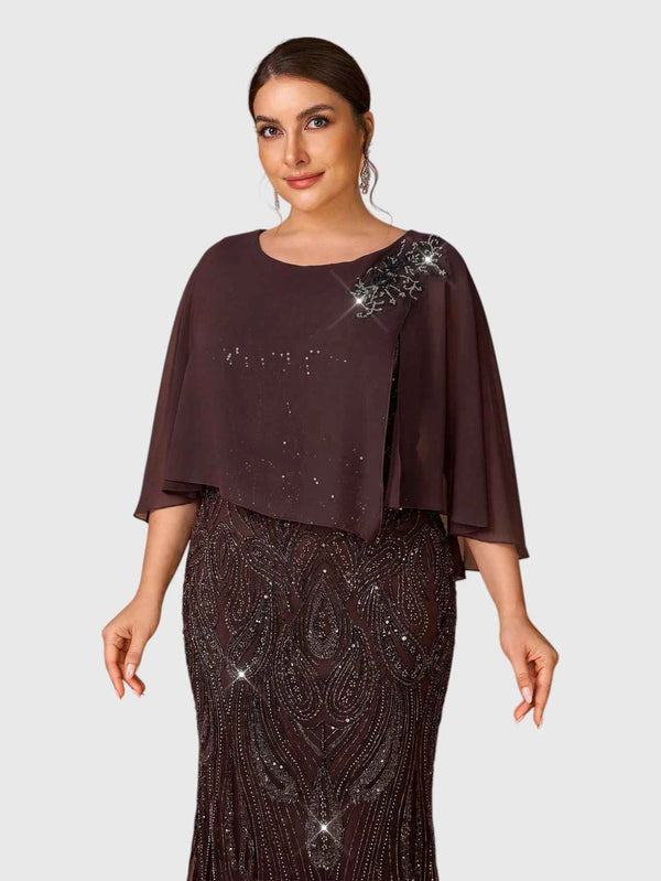 Vestido de Festa Longo Plus Size Lantejoulas com Capa Prime