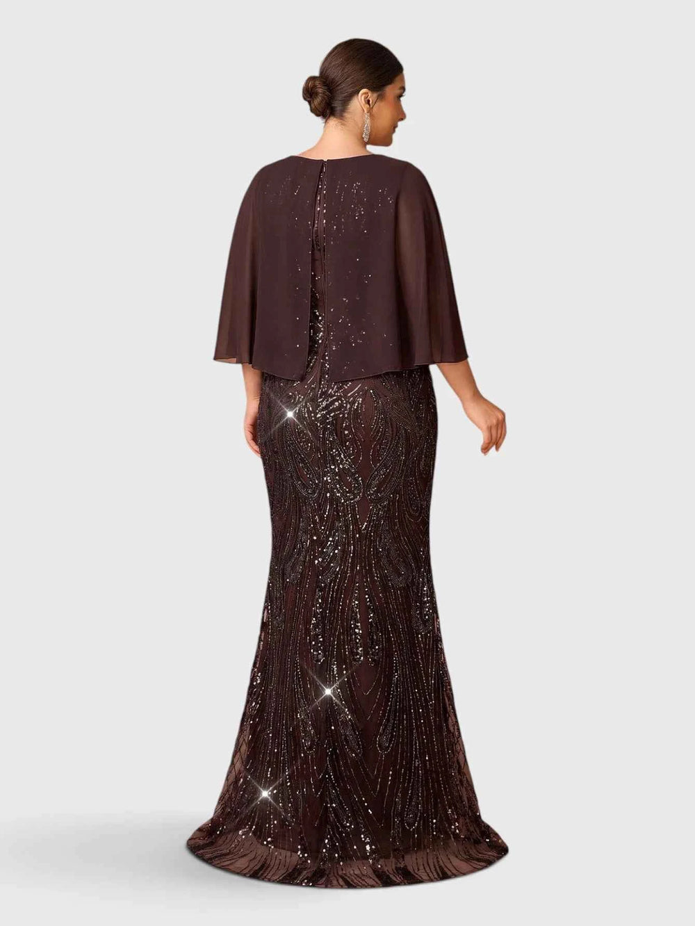 Vestido de Festa Longo Plus Size Lantejoulas com Capa Prime