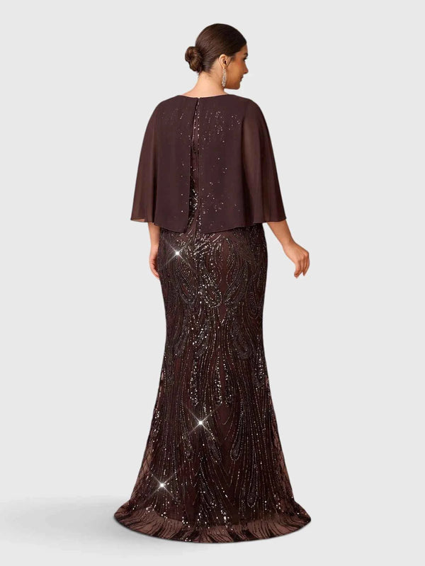 Vestido de Festa Longo Plus Size Lantejoulas com Capa Prime
