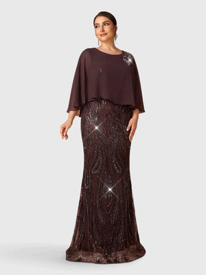 Vestido de Festa Longo Plus Size Lantejoulas com Capa Prime